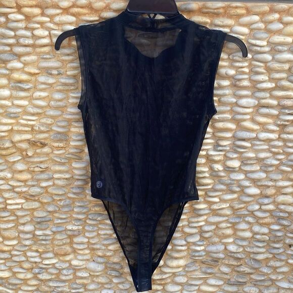 NWOT New Good American Good Body Bad Girl Black Rhinestone Sheer Bodysuit Small - Picture 8 of 13